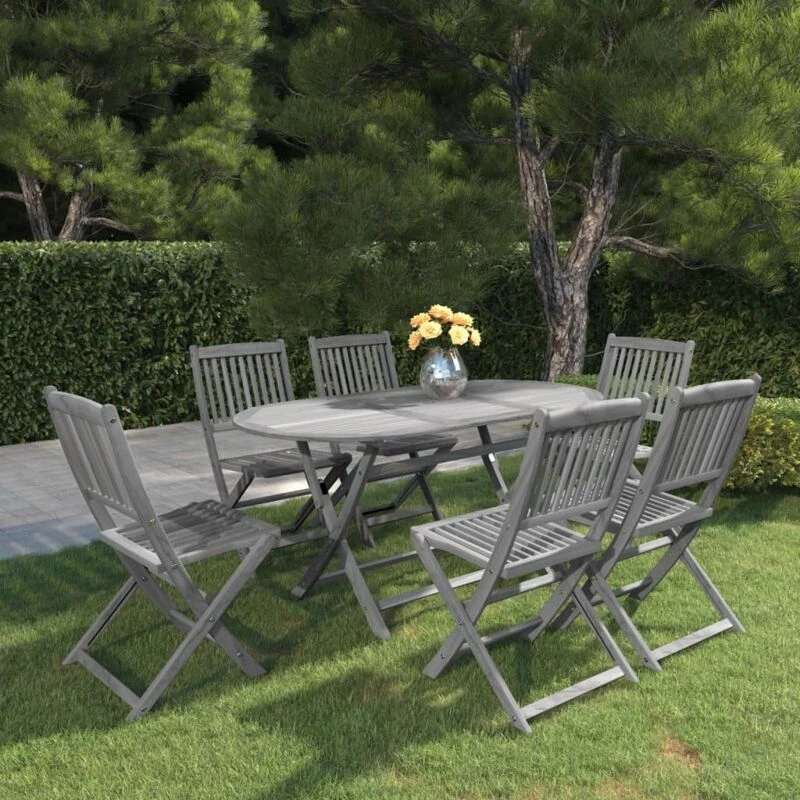 Image of VIDAXL 7 Piece Garden Dining Set Solid Acacia Wood Grey Vidaxl 8720286190449