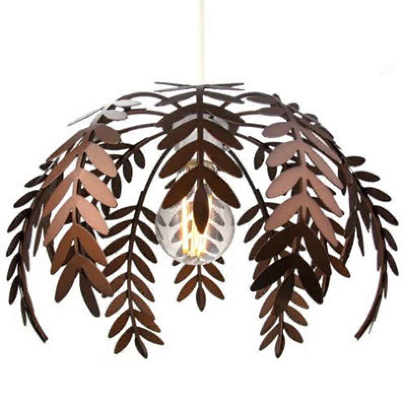 Image of Happy Homewares Classic Fern Leaf Design Ceiling Pendant Light Shade In Stylish Bronze Finish