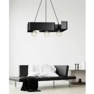 image of Emibig Koma Black Bar Pendant Ceiling Light 3x E27