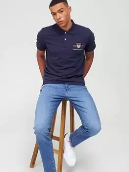 Image of Gant Gant Archive Shield Pique Polo Shirt, Evening Blue, Size L, Men