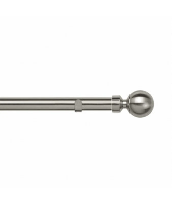 Image of Unknown 28mm Fixed Length Metal Eyelet Curtain Pole Set In Satin Silver - Sphere Finial, 50Cm