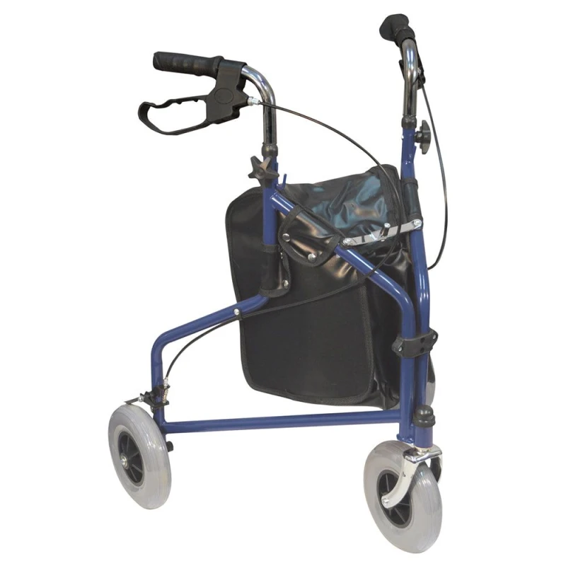 Image of Loops Blue Three Wheeled Steel Walker - Puncture Proof Tyres - 115kg Weight Limit Metallics