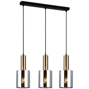 Italux Lighting - Italux Sardo - Modern Hanging Pendant Brass 3 Light with Smoky Shade, E27