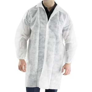 Image of Click Once Polyprop Disposable Visitors Coat Medium White Ref PDVCM