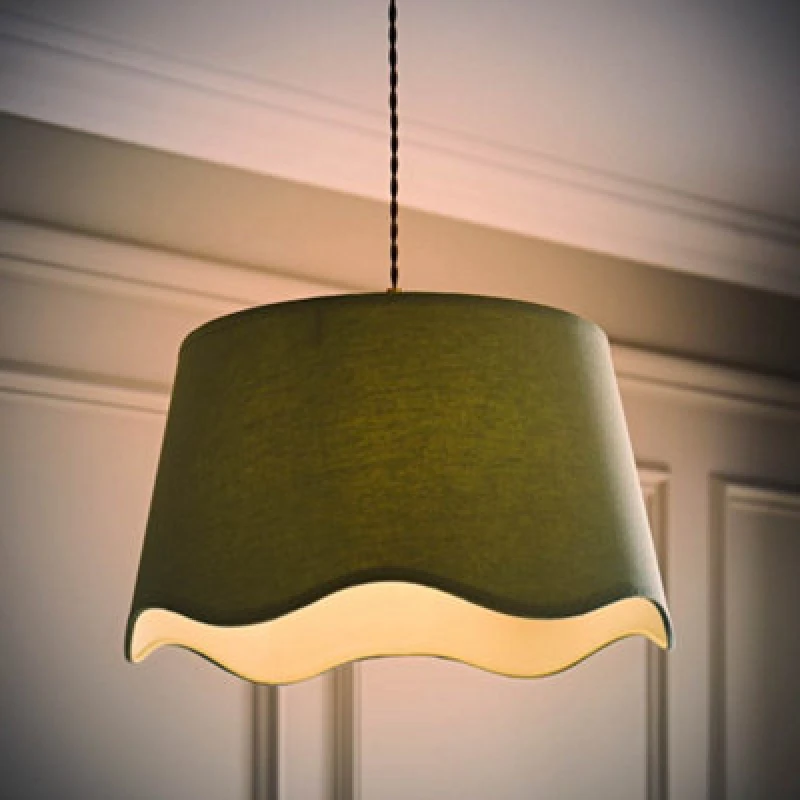 Image of ValueLights ValueLights Mabel Linen Large 30cm Scallop Edge with Trim Lamp Shade with Bulb in Green Green One Size Unisex 5059406069888