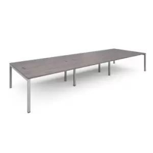 Image of Connex triple back to back desks 4800mm x 1600mm - silver frame and grey oak top