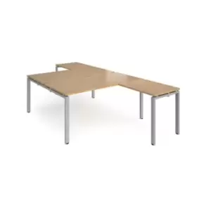 Image of Bench Desk 2 Person With Return Desks 1600mm Oak Tops With Silver Frames Adapt