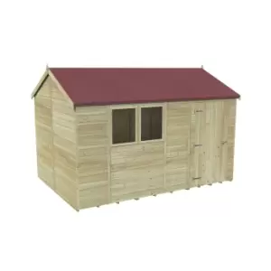 image of Forest Garden Timberdale 12X8 Reverse Apex Pressure Treated Tongue & Groove Solid Wood Shed With Floor (Base Included) - Assembly Service Included