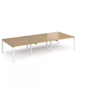 image of Bench Desk 6 Person Rectangular Desks 3600mm Oak Tops With White Frames 1600mm Depth Adapt