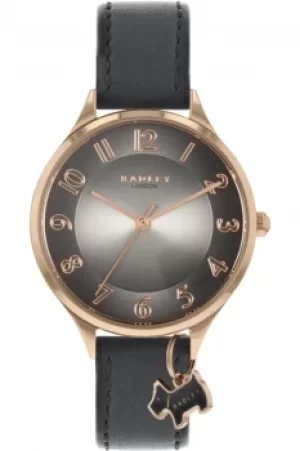 Radley Saxon Road Ladies Grey Leather Strap Over Sized Number Charm Watch RY2966