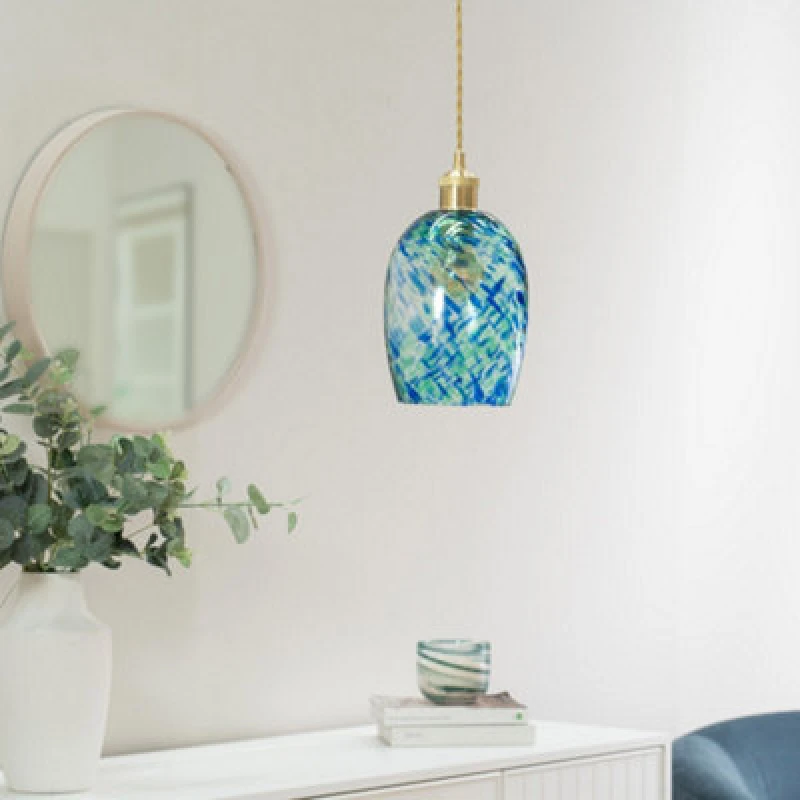 Image of ValueLights India Confetti Glass with Gold Fitting Easy Fit Lamp Shade Green