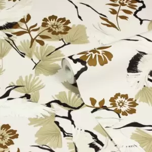 image of Furn. Demoiselle Natural Beige Botanical Printed Wallpaper