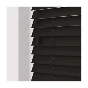 Image of Newedgeblinds - 100cm Dark Walnut Faux Wood Venetian Blind With Strings (50mm Slats) Blind With Strings (50mm Slats)