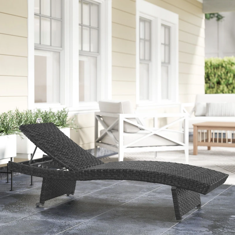 Image of Outsunny PE Rattan Sun Lounger with 4-Level Adjustable Backrest - Black TJ Hughes 5063603821996