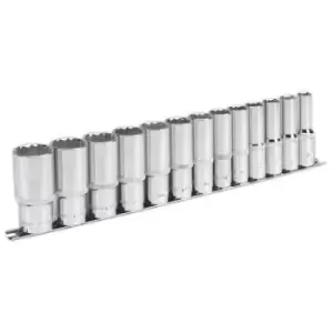 image of Sealey AK2675 Socket Set 13pc 1/2"Sq Drive 12pt Deep WallDrive Im...