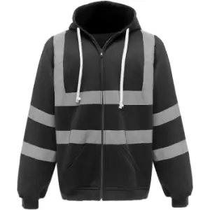 image of Yoko Mens Hi Visibility Full Zip Reflective Work Hoodie (3XL) (Black) - Black