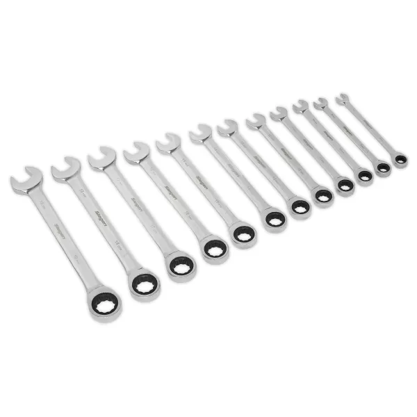 Image of Genuine SEALEY S0634 Ratchet Combination Spanner Set 12pc Metric
