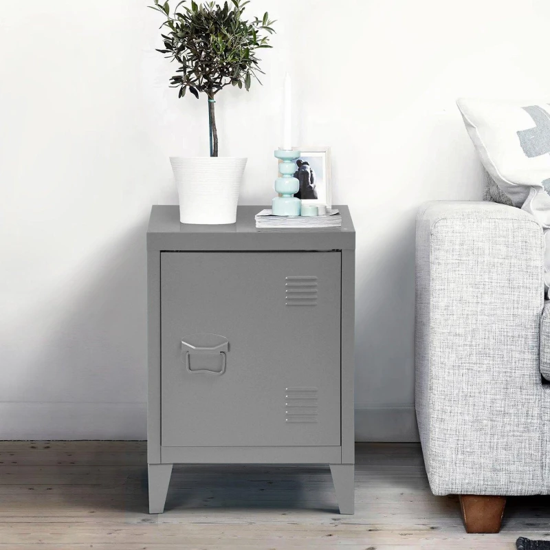 Image of Urban Meuble Modern Metal Bedside Cabinet Grey unisex One Size