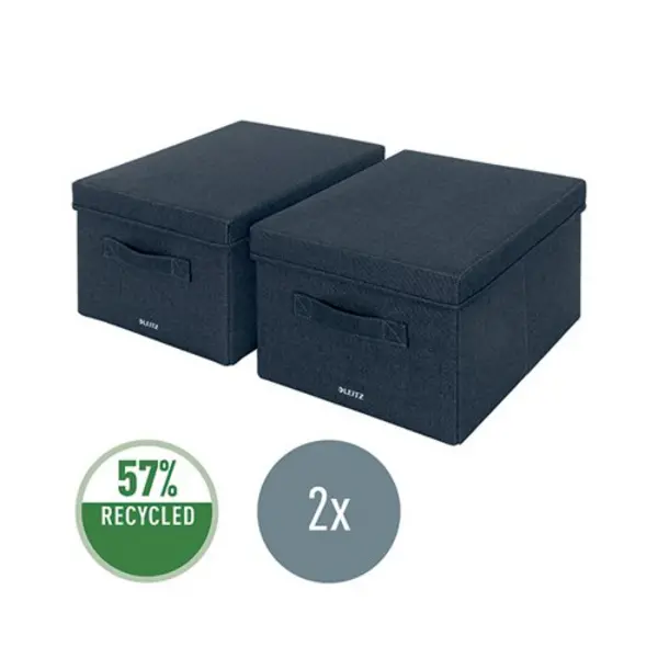 image of Leitz Fabric Storage Box with Lid Twinpack Medium Grey 61440089