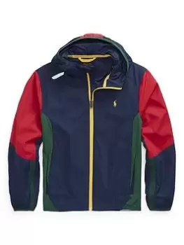 Image of Ralph Lauren Boys Hooded Colour Block Windbreaker Jacket - Newport Navy Multi, Newport Navy Multi, Size Age: 12-14 Years=L