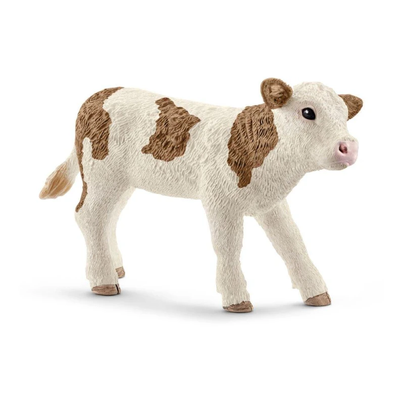 Image of Figurine: Schleich Farm World Simmental Calf Toy Figure, White/Brown, 3 to 8 Years (13802) Multi