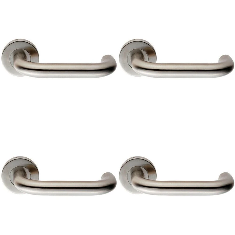 Image of Loops 4x PAIR 19mm Round Bar Safety Lever on Slim Round Rose Concealed Fix Satin Steel Metallics