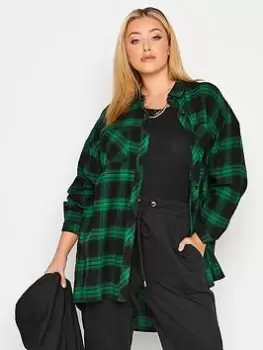 Image of Yours Brushed Oversized Boyfriend Check Shirt. Black/green, Green, Size 20, Women