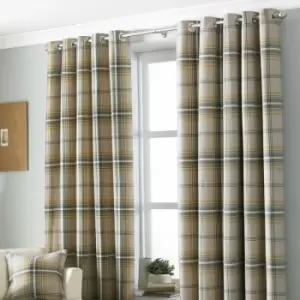 Image of Rivapaoletti - Riva Paoletti Aviemore Heritage Tartan Check Faux Wool Lined Eyelet Curtains, Ochre, 90 x 90 Inch