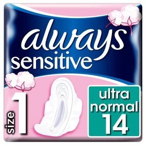 image of Always SoftnFit Sensitive Normal Wings Sanitary Pads 14pk