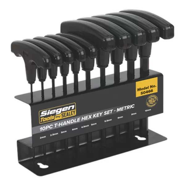 Image of Genuine SEALEY S0466 Hex Key Set 10pc T-Handle - Metric