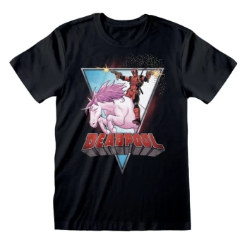 Image of Marvel Comics Deadpool - Unicorn Rider Unisex Large T-Shirt - Black