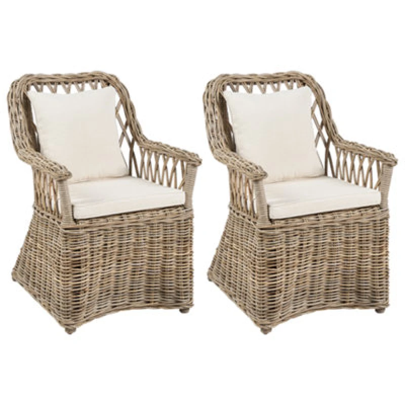 Image of Beliani Set Of 2 Rattan Garden Chairs Natural Maros Ii