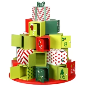 image of Advent Calendar Green Wood 32.5x39cm Reusable