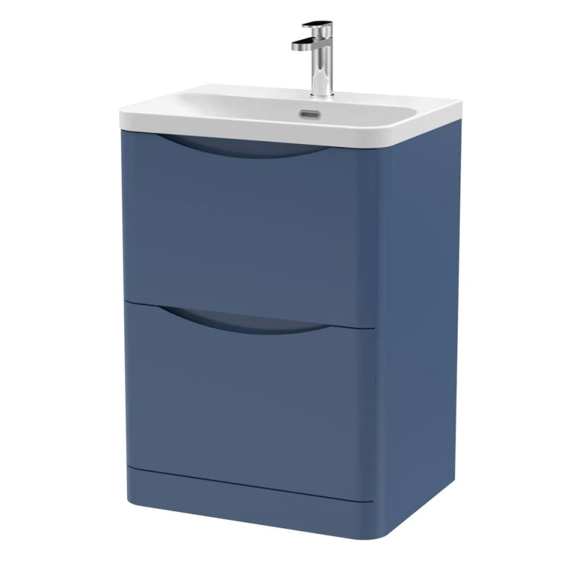 Image of Balterley Bathroom Floor Standing 2 Drawer Vanity, Ceramic Basin, Blue, 600mm in Blue Blue Unisex