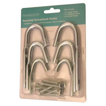 Image of Galvanised Hooks - Assorted Sizes - 6 Pack