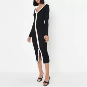 image of Missguided Button Through Knitted Cardi Dress - Black