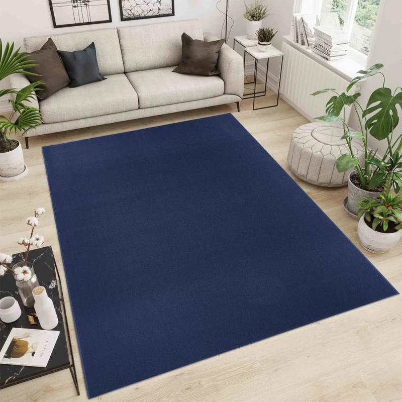 Image of Simple Low Pile Modern Tufted Area Rugs For Living Room With Felt Backing Navy 200X290 Cm