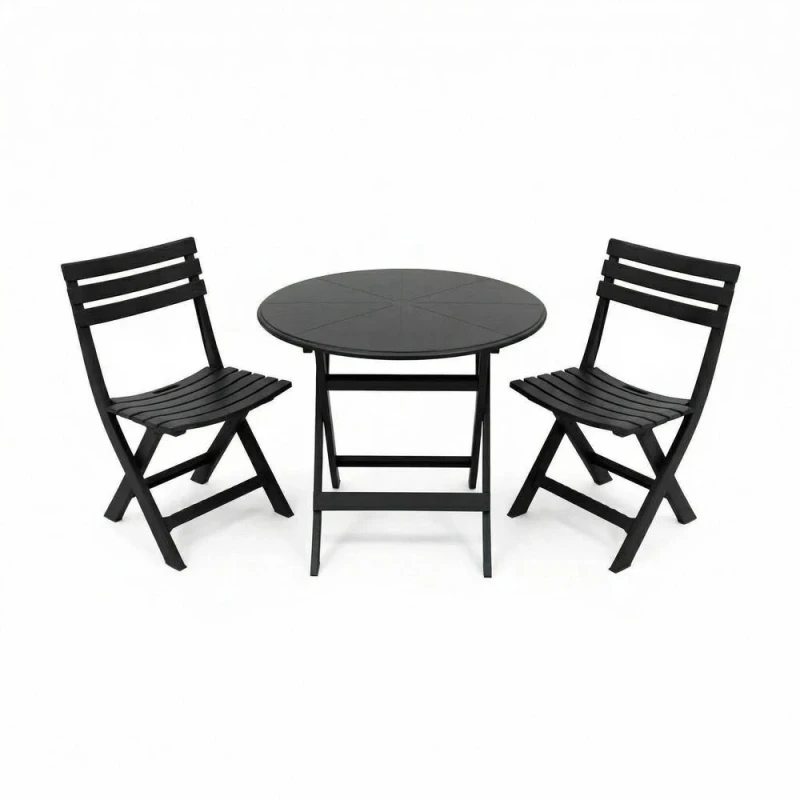 Image of Alivio 3 Piece Folding Bistro Set with Round Table & 2 Chairs Compact Outdoor Garden Furniture in Black Unisex