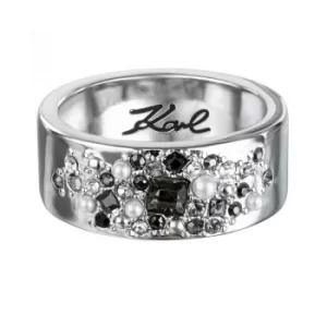 image of Ladies Karl Lagerfeld Silver Plated Scattered Crystal Wide Ring Size N