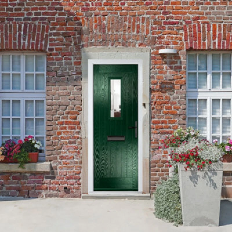 Image of Lacerta Composite Door Sunningdale Green 890mm X 2090mm Open In Left Hand Clear Glass 10 Year Guarantee - Free Delivery & Smart Lock