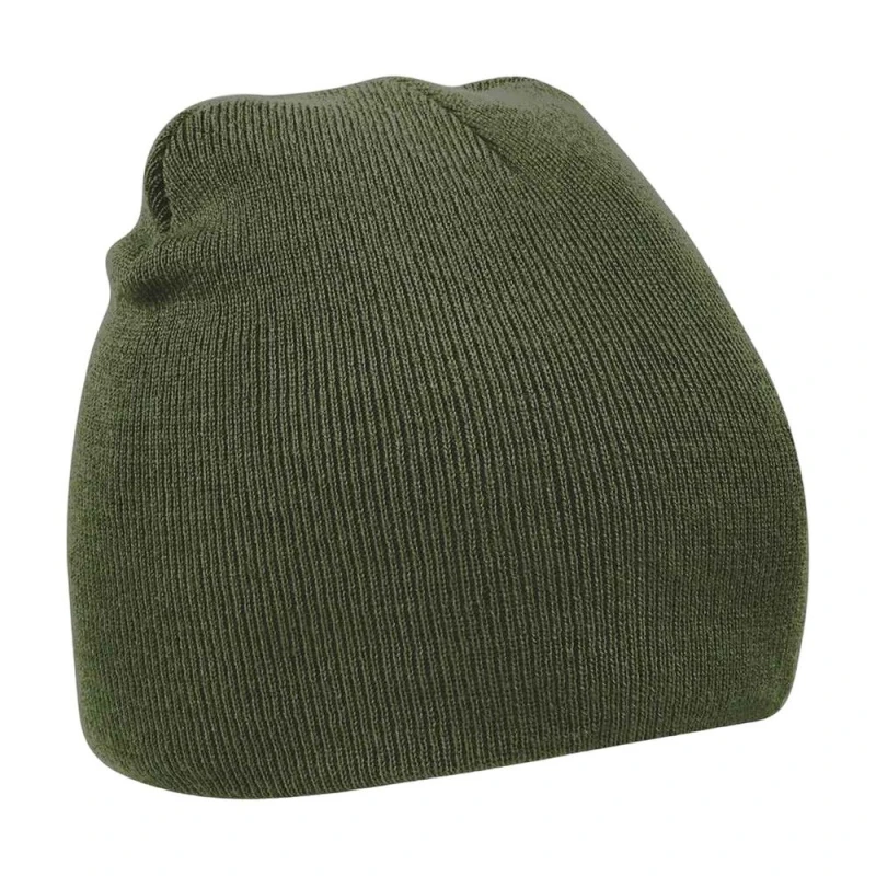 Image of Beechfield Beechfield Men Plain Basic Knitted Winter Beanie Hat in Dark Olive Dark Olive One Size Male 5063425398737