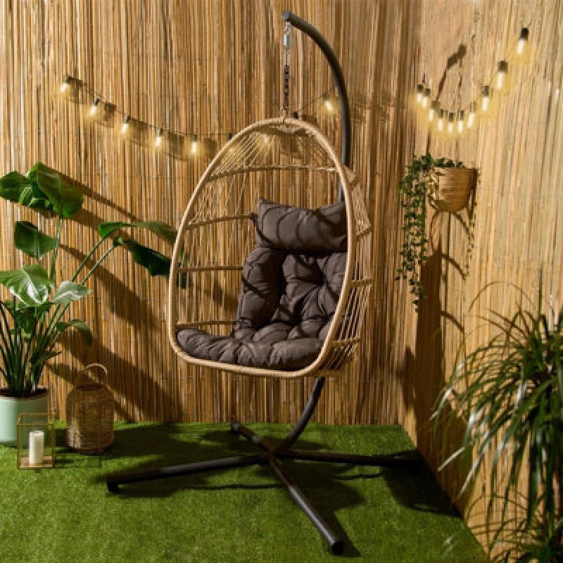 Image of OHS OHS Hanging Egg Chair Floating Garden Seat Cushioned Cushion in Natural Natural One Size Unisex 5027434178377