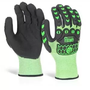 image of Beeswift Glovezilla Nitrile Palm Coated Hi-Vis Glove Green L Pair