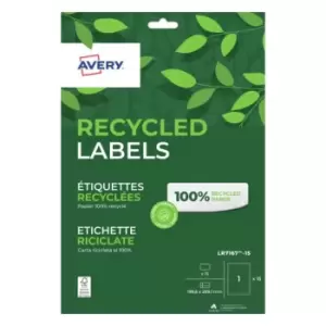 image of Avery Recycled Address Labels 1 Per Sheet 15 Labels White