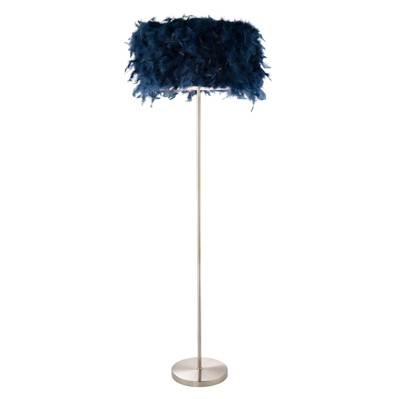 Image of Happy Homewares and Chic Real Feather Floor Lamp with Satin Nickel Base & Switch in Blue Blue Unisex