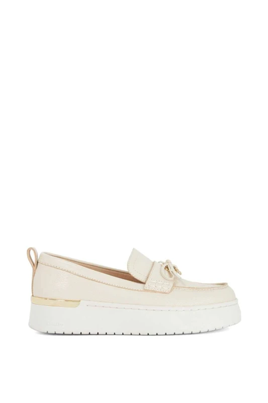 Image of Dune London Womens 'Glide' Leather Loafers in Ecru Size: 4 Ecru Female 4