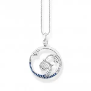 image of Sterling Silver Wave Blue Stones Necklace KE2143-644-1-L45V