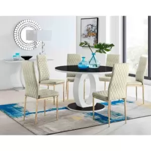 Image of Furniture Box Giovani Round Black Large 120Cm Table and 6 Cream Velvet Milan Gold Leg Chairs