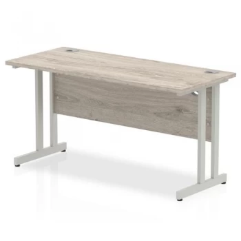 image of Trexus Rectangular Slim Desk Silver Cantilever Leg 1400x600mm Grey Oak