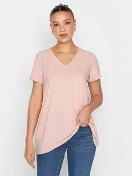 Long Tall Sally Pink Rib V Neck Swing Top, Pink, Size 10, Women